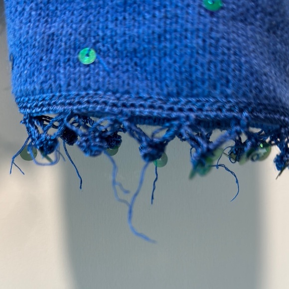 Blue and white Wave Pattern Cardigan with Sequins - Picture 4 of 7